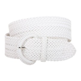 2 Inch Wide Hand Made Soft Metallic Woven Braided Round Belt, White | l/xl (36"-38" waist)
