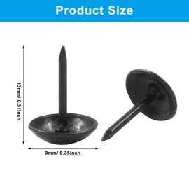 Auvotuis 200Pcs Black Upholstery Tacks, Antique Round Metal Thumb Tacks Furniture Upholstery Pins for Cork Board, Sofa, Craft, DIY Decoration (9 x 13mm)
