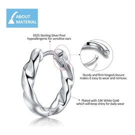 Silver Hoop Earings for Womens - S925 Sterling Silver Earrings Set, Twist Hoops Cartilage Huggie Sleeper Earrings | Hypoallergenic Helix Tragus Ear Jewellery Endless Earrings for Girls Men, 8+10mm