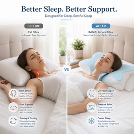 Cooling Gel Memory Foam Cervical Pillow for Sleep – Butterfly Neck Support for Bedroom, Office & Travel