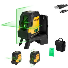 PREXISO Laser Level Self Leveling - 100Ft Rechargeable Cross Line Laser, Green Line leveler Tool for Construction, Floor Tile, Home Renovation with Magnetic Pivoting Base, Target Plate & Portable Bag
