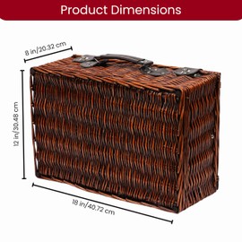 JA Products Picnic Basket Set Compact & Easy to Carry with Strong Leather Handle, Secure Latches, 4 Plates & Silverware, Spacious Interior for Napkins, Glassware & Picnic Essentials, Insulated Cooler