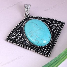 1pc Tribal Style Oval Blue Howlite Turquoise GIFT Pendant (WITH FREE NECKLACE) .. from Hibiscus Express