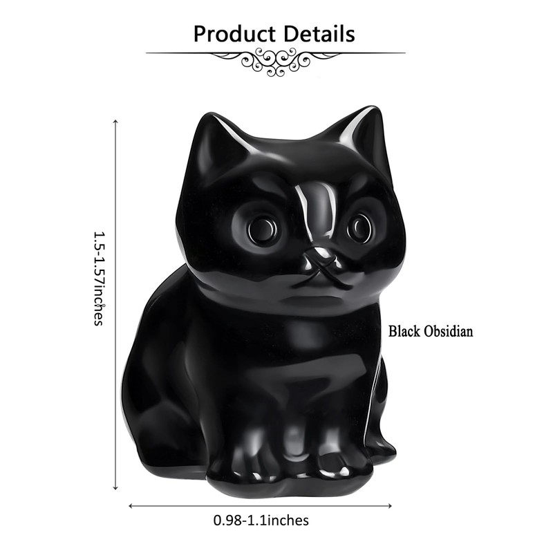 JSDDE Black Obsidian Crystal Cat Figurine for Cat Lovers Cute
