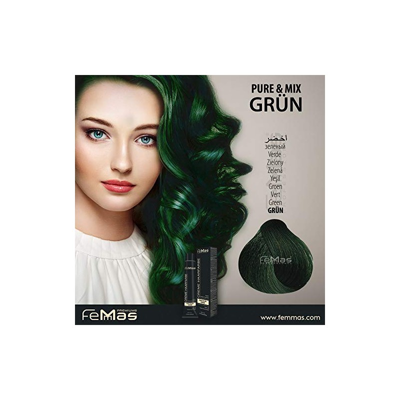 FemMas Haarfarbe Pure & Mix 3x Grün I Professionelle Creme