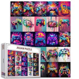 Video Game Watercolour Jigsaw Puzzles for Adults, 1000 Pieces, Gaming-Themed Puzzle Art, 27 x 20 Inches, Colourful DIY Puzzles, Family Collage Puzzles for Home Wall Decor