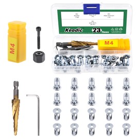 Keadic 23Pcs M4 Jack Nut with Installation Tool Set, Nutserts Jacknut Srew Anchor Threaded Insert Petal Nuts Rivnut Blind for Plastic Hardboard Polywood Pressboard