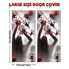 Wohohoho 11 Sheets/202 Pcs Bloody Halloween Decorations Set. 2 Giant Spooky Door Cover, 6 Sheets Horror Window Clings, 3 Sheets Scary Floor Stickers, Halloween Party Wall Decal Bedroom Inside Decor