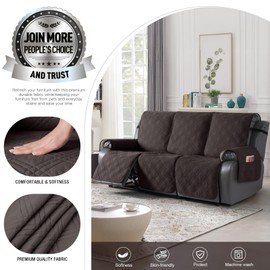 TAOCOCO 100% Waterproof Recliner Sofa Covers 3 Seater, Split Couch Covers for Reclining Couches for Kids Pets, Non Slip Reclining Couch Covers Furniture Protector with Straps(3 Seater, Coffee)