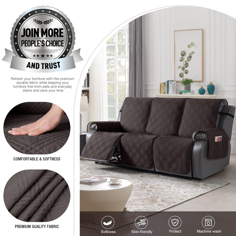 TAOCOCO 100% Waterproof Recliner Sofa Covers 3 Seater, Split Couch