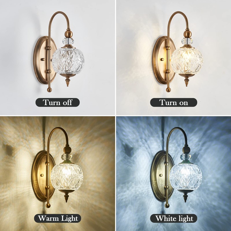 Piepooye Vintage Gold Wall Sconce with Glass Globe Shade Mid