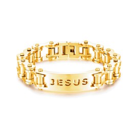LAFATINA Bicycle Bike Chain Bracelets for Men Jesus Christ Fathers Day Stainless Steel Masculine Biker Long Wristband, 8.9 inches