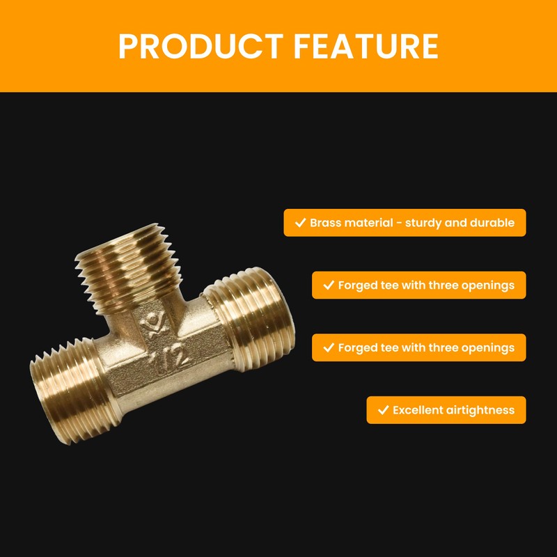 Tee Adapter 1/2" Male x 1/2" Male x 1/2" Male