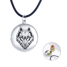 REDSUN Wolf Head Locket Necklace 925 Sterling Silver Photo Amulet Necklace Amulet Locket with Photo Wolf Necklace Amulet Jewellery Gifts for Men Women, Sterling Silver