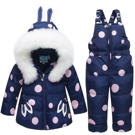 Baby Girls Snowsuit Toddler Hooded Down Jacket Coat + Snow Pants Kids 2 Pieces Ski Set Blue 3-4 Years