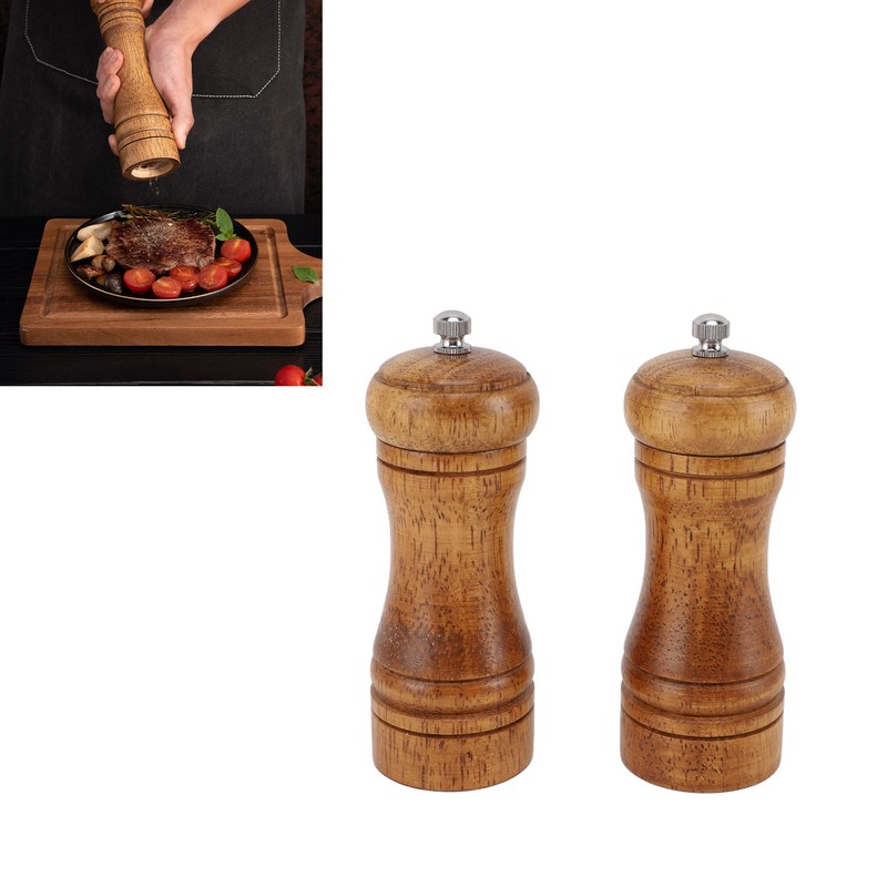2PCS Wood Pepper Grinder Adjustable Coarseness Efficient Grinding Pepper Mills
