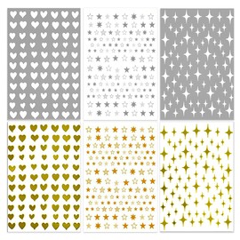 SILPECWEE 6 Sheets Star Nail Stickers for Women Heart Nail Decals for Nail Art 3D Self Adhesive Nail Design Stickers with 1Pc Tweezers