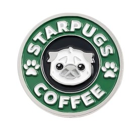Patch Nation Starpugs & Coffee Round Metal Brooch Pin 30mm Diameter Aluminium, Aluminium