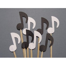 Small Black and White Music Note Cupcake Toppers - Food Picks - Party Picks - Appetizer Picks (Set of 24)