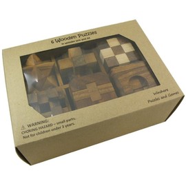 6 Wooden Puzzle Gift Set in A Wood Box - 3D Unique IQ Puzzles