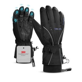 KUTOOK SF502 Ski Gloves Winter Waterproof Gloves with Small Pocket for Skiing Snow Sledging Snowboard, black