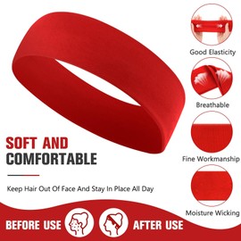 Hotop 50 Pcs Hair Headbands Bulk for Women Non Slip Stretchy Soft Elastic Sport Head Wrap for Yoga DIY Team Gifts(Red)