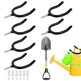 xyuayamz Tool Holder Wall Mount, Tool Holder Wall, Hooks for Garden Tools, Garden Tool Holder, Tool Holder Organiser for Broom Shovel Rake Garden Tools Metal 6 Pieces Black