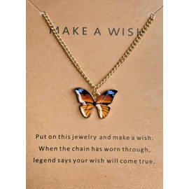 DEQIYIJI Cute Butterfly Pendant Necklace Jewelry Gifts For Women Dainty Stuff With Message Card Yellow