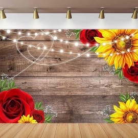 Brown Wooden Board Sunflower Rose Photography Backdrop for Wedding Birthday Party Background Valentine's Day Bride Shower Decorations Studio Props (9x6ft)