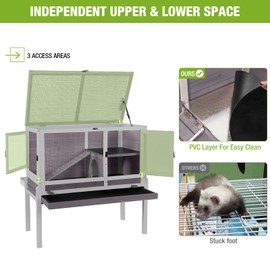 Wooden Guinea Pig Cages Indoor,Two-Story Wooden Rabbit Cage Hutch with Removable Stand and Pull Out Tray, Small Animals Cage Habitat with Ramp and Wire Mesh(Grey&Purple)
