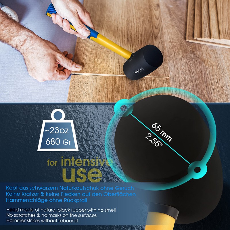 S&R Rubber Hammer Black 65 mm, 680g with Ergonomic Shaped
