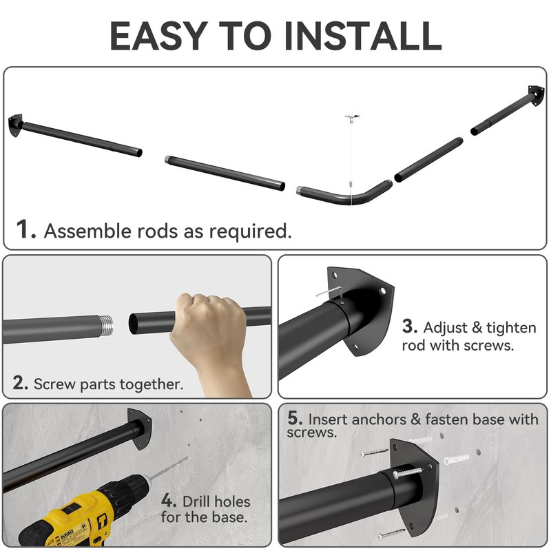 Corner Shower Curtain Rod, Curved Shower Curtain Rod, Adjustable L