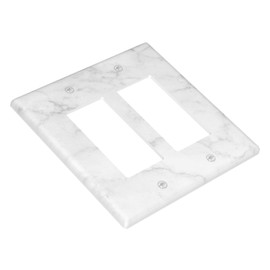 White Marble Faux Printed Double Gang Rocker Decorative Light Switch Cover, 2-Gang Wall Plate Outlet Cover