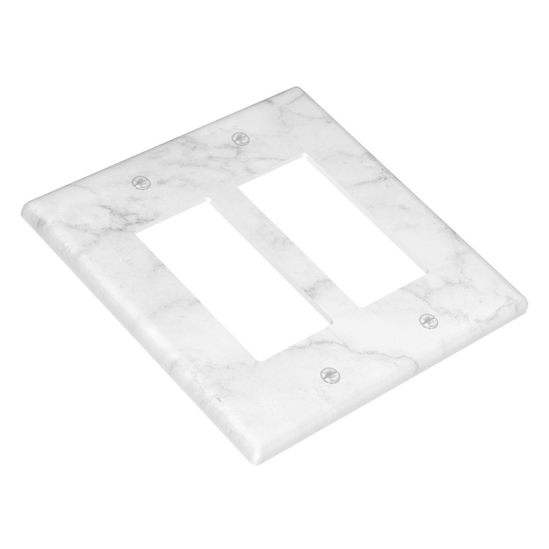 White Marble Faux Printed Double Gang Rocker Decorative Light Switch