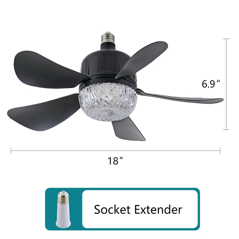18" Socket Fan Light with Remote, Dimmable LED Ceiling Fans