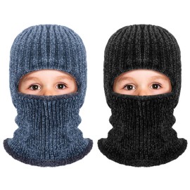 Jeere 2 Pcs Ski Mask for Kids Face Cover Kids Ski Mask Knitted Balaclava Ski Mask Black Grey Ski Mask Plush Mask for Boys Girls Winter Outdoor Sport Skiing Bike Cycling