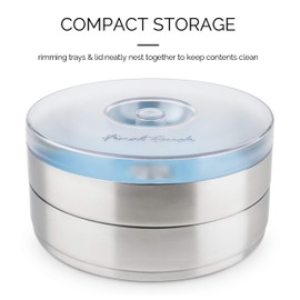 Final Touch 2 Tier Cocktail Rimmer with Lid - Essential Tool for Perfectly Rimmed Glasses - Commercial-Grade 304 Stainless Steel - Stackable Design - Large 6" Diameter (FTA7062)