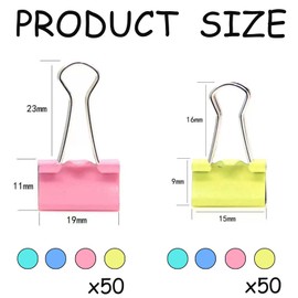 wodehahagou100PCS Colored Binder Clips,Foldback Clips Bulldog Clips Binder Clips 2 Sizes Foldback Clips Paper Clamps for Office School Home(15mm, 19mm)