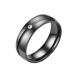 MAGIIE Men's Ring Black Stainless Steel Ring 8 mm Ring for Men Band Cubic Zirconia Ring, Stainless Steel, No Gemstone