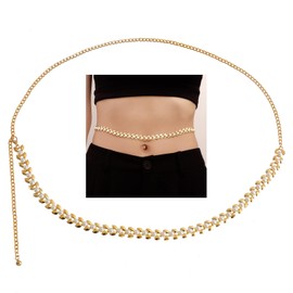 Pearl Fish Bone Waist Chain, Boho Faux Pearl Leaf Tassels Body Chain, Spikes, Belly Chain, Belt, Summer, Beach, Bikini Jewelry for Women and Girls, Faux Pearl, No Gemstone