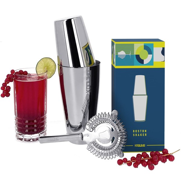 Boston Shaker Tin in Tin, Professional Cocktail Shaker Stainless Steel with Hawthorne Strainer, High-Quality Boston Cocktail Shaker and Bar Strainer Set for Beginners Bartender Tintin Rustproof Drink