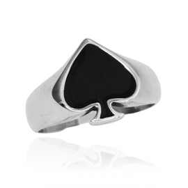 Ace of Spades Ring for Men, Black Ace Spades Poker Ring, Ace Playing Card Ring, Poker Gambling Cocktail Party Ring, Retro Punk Rock Biker Ring, Gambling Casino Jewelry for Men Boys (S)