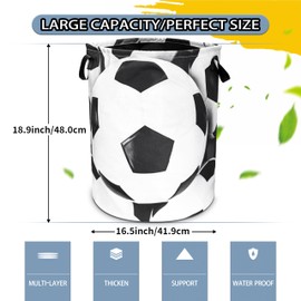 Soccer Laundry Basket Ball Foldable Oxford Cloth Funny Tote Bag Laundry Hamper Clothes Storage Bucket Organizer For Bathroom/Laundry Storage/Bedroom 18.9x16.5 In