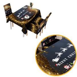 eBoutik - Premium Christmas Table Cloth – Deluxe 2023 Waterproof Novelty Table Protector Washable Table Cover For Kitchen Decoration 4 Chair Covers, 140cm * 180cm (Black & Gold Merry Christmas)