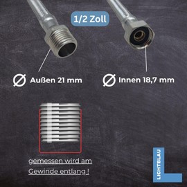 LICHTBLAU Kink Resistant Stainless Steel Extension I 60 cm I 1/2 Inch I Suitable for Drinking Water Tap Angle Valve Reinforced Hose Kitchen Tap Bathroom