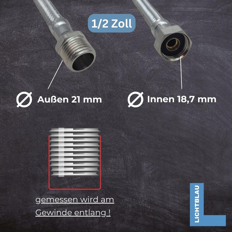 LICHTBLAU Kink Resistant Stainless Steel Extension I 60 cm I