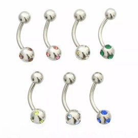 LionGothic Belly Button Ring Package of 7 with small Cubic Zirconia 14g