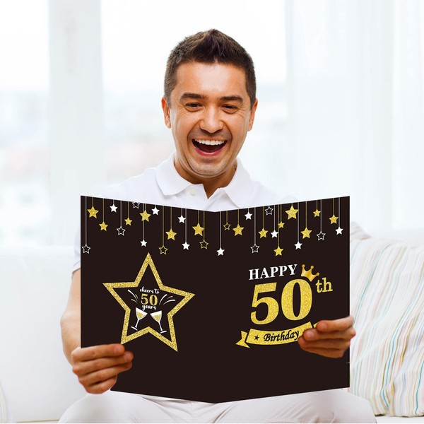 party greeting Jumbo 50th Birthday Card Giant Guest Book Happy 50th Birthday Party Decorations Supplies Gifts for Office Women Men Co-Worker -Large 11 x 14 inches