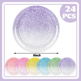 FYSUIMU 24Pcs Spring Pastel Paper Plates Easter Party Plate Disposable Colorful Plates 9 Inch Pastel Rainbow Dinner Dessert Plate for One Silly Goose Party Supplies, 6 Colors