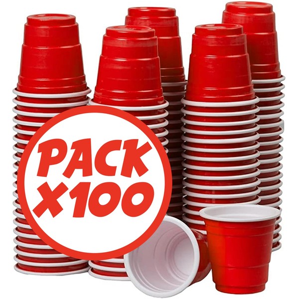 Original Cup® Pack of 100 Official Red Shot Cups American 4cl Shots Red Beer Pong Premium Shooter Cups Plastic Dishwasher Safe